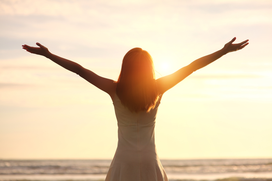 happy woman on beach
