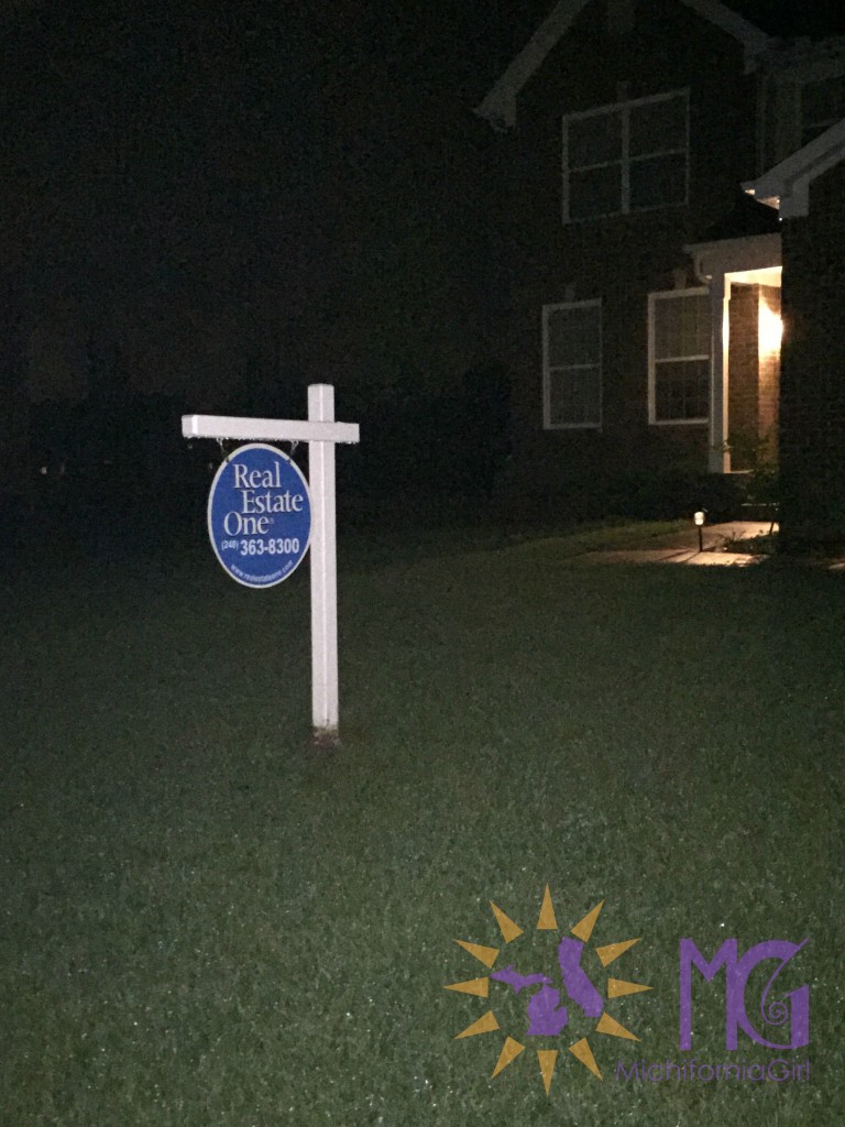 for sale sign on lawn at night