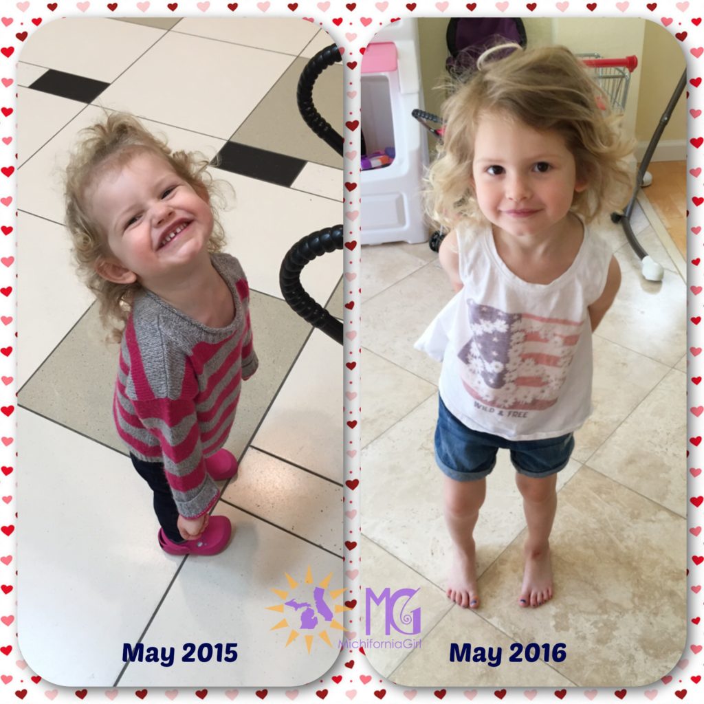 2-year-old and 3-year-old girl comparison one year in california