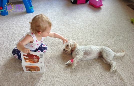baby reading book to puppy diary of a dog